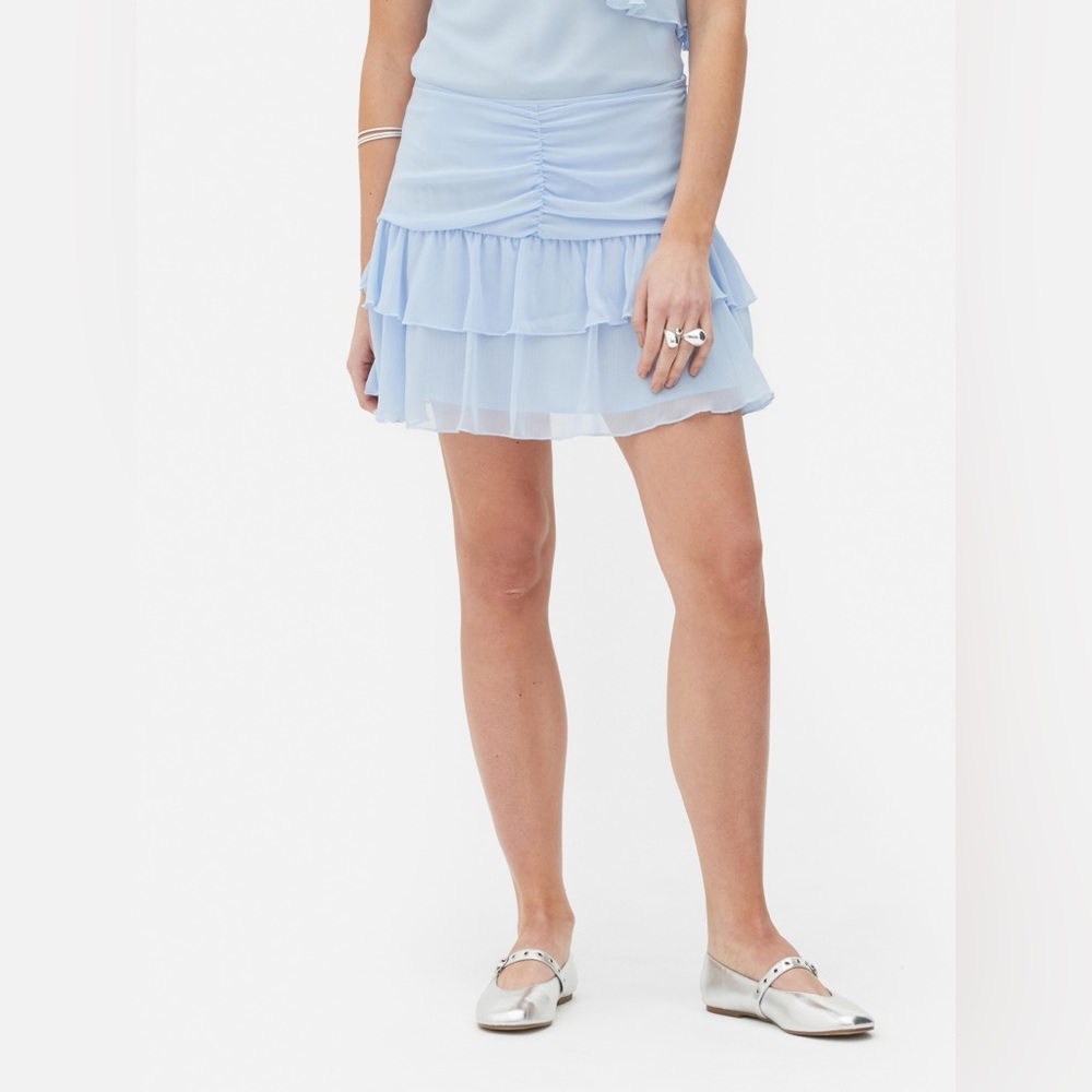 RITA ORA Chiffon Layered Mini Skirt Powder Blue Size 2.